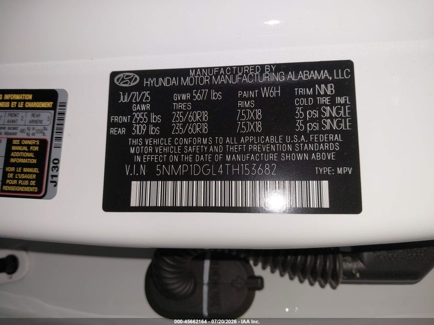 2026 Hyundai Santa Fe Se VIN: 5NMP1DGL4TH153682 Lot: 45662164