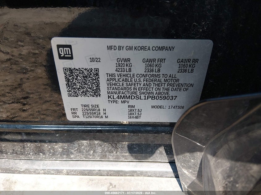 2023 Buick Encore Gx Select Fwd VIN: KL4MMDSL1PB059037 Lot: 45662171