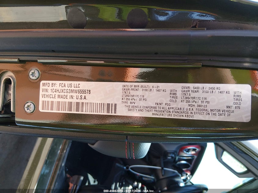 2021 Jeep Wrangler Rubicon 4X4 VIN: 1C4HJXCG3MW655578 Lot: 45662374