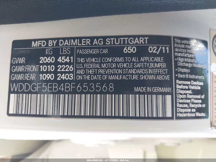 2011 Mercedes-Benz C 300 Luxury/Sport VIN: WDDGF5EB4BF653568 Lot: 45662382