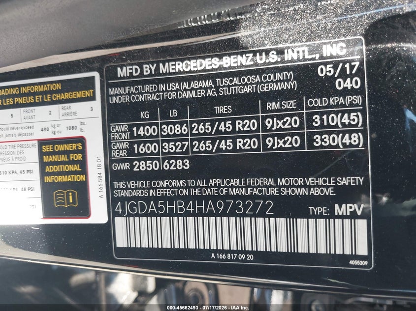 2017 Mercedes-Benz Gle 350 4Matic VIN: 4JGDA5HB4HA973272 Lot: 45662493