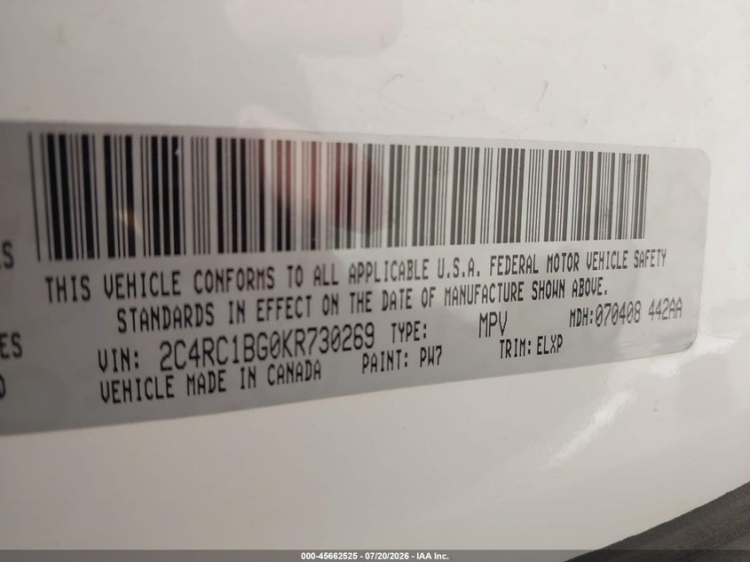 2019 Chrysler Pacifica Touring L VIN: 2C4RC1BG0KR730269 Lot: 45662525