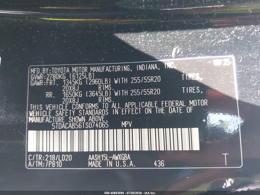 2026 Toyota Grand Highlander Hybrid Nightshade Edition VIN: 5TDACAB56TS074065 Lot: 45662596