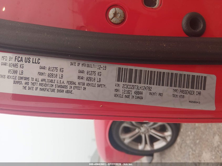 2020 Dodge Challenger R/T VIN: 2C3CDZBT3LH124782 Lot: 45662601