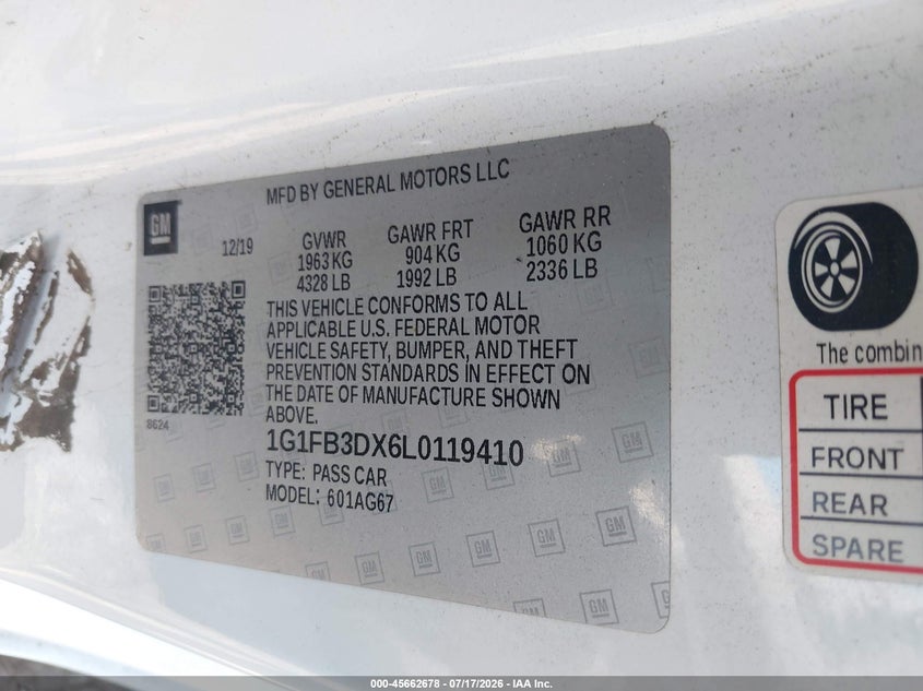 2020 Chevrolet Camaro Rwd 1Lt VIN: 1G1FB3DX6L0119410 Lot: 45662678