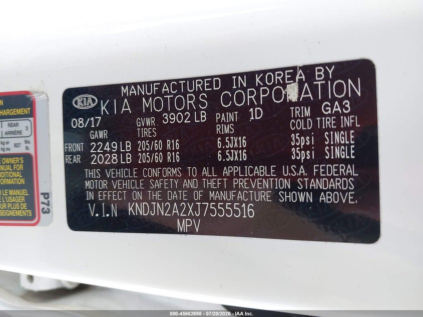 2018 Kia Soul VIN: KNDJN2A2XJ7555516 Lot: 45662698