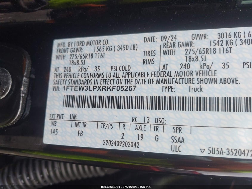 2024 Ford F-150 Xlt VIN: 1FTEW3LPXRKF05267 Lot: 45662701