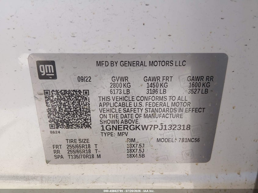 2023 Chevrolet Traverse Fwd Lt Cloth VIN: 1GNERGKW7PJ132318 Lot: 45662795