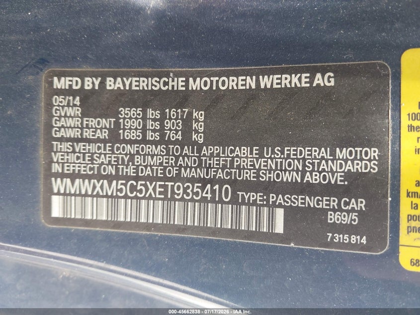 2014 Mini Hardtop Cooper VIN: WMWXM5C5XET935410 Lot: 45662838
