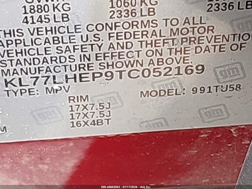 2026 Chevrolet Trax Fwd Lt VIN: KL77LHEP9TC052169 Lot: 45662882