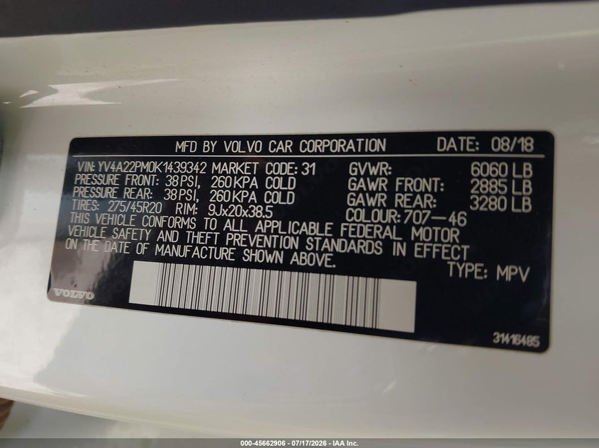 2019 Volvo Xc90 T6 R-Design VIN: YV4A22PM0K1439342 Lot: 45662906