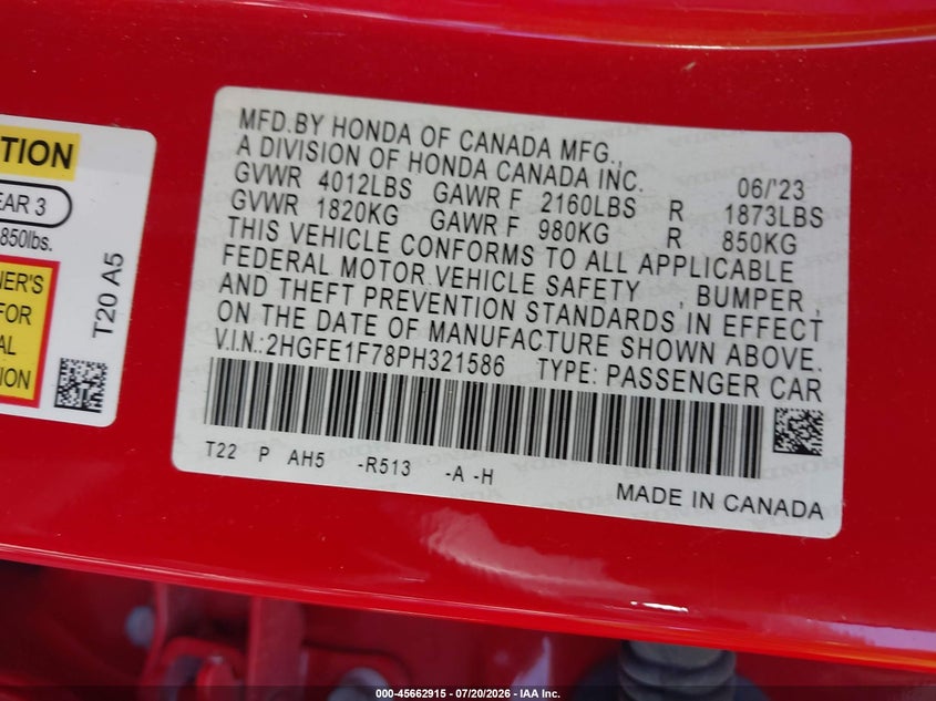 2023 HONDA CIVIC SEDAN 1.5L I-4 DI, DOHC, VVT, TURBO, 180HP