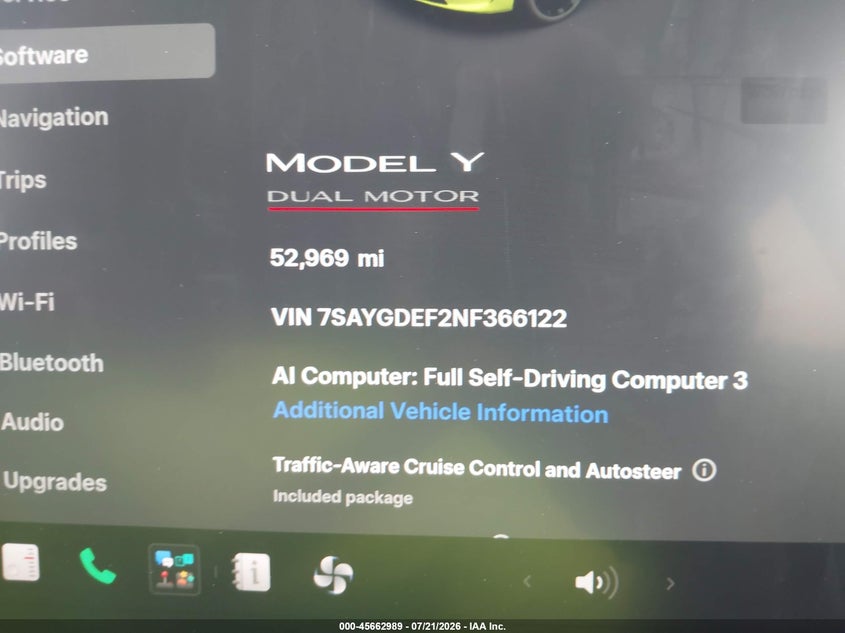 2022 Tesla Model Y Performance Dual Motor All-Wheel Drive VIN: 7SAYGDEF2NF366122 Lot: 45662989