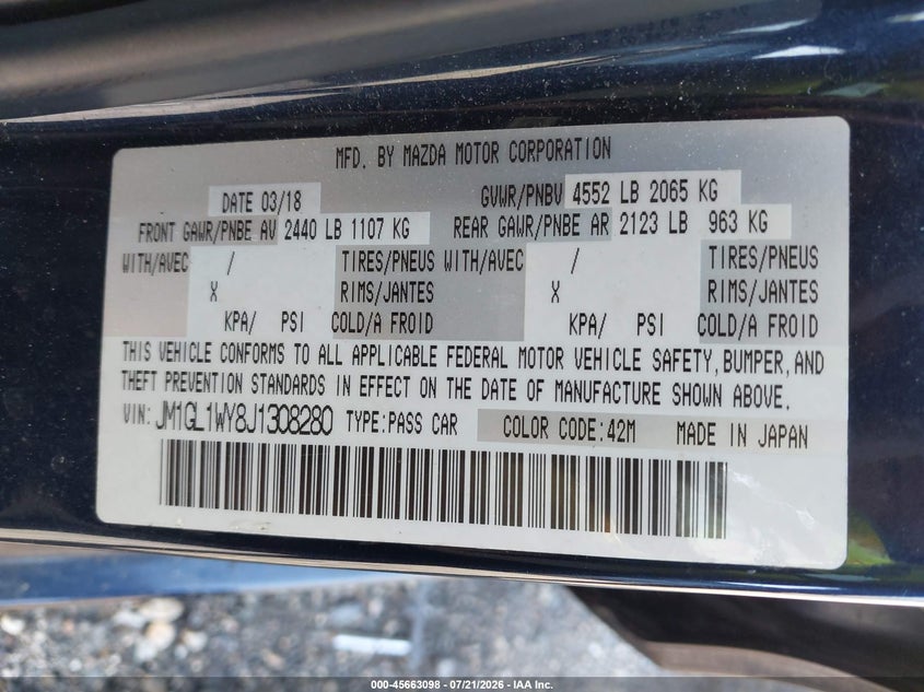 2018 Mazda Mazda6 Grand Touring Reserve VIN: JM1GL1WY8J1308280 Lot: 45663098