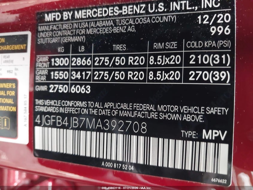2021 Mercedes-Benz Gle 350 VIN: 4JGFB4JB7MA392708 Lot: 45663116