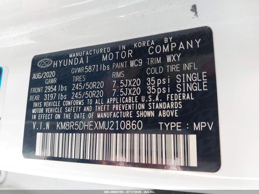 2021 Hyundai Palisade Limited VIN: KM8R5DHEXMU210860 Lot: 45663193