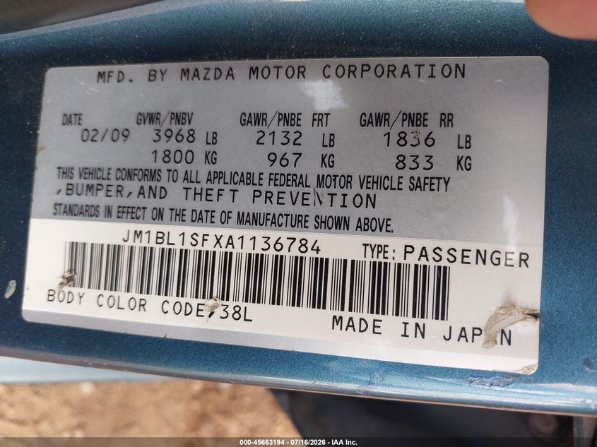 2010 Mazda Mazda3 I Touring VIN: JM1BL1SFXA1136784 Lot: 45663194