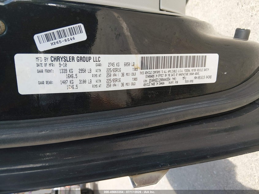 2010 Dodge Grand Caravan Sxt VIN: 2D4RN5D12AR444354 Lot: 45663354