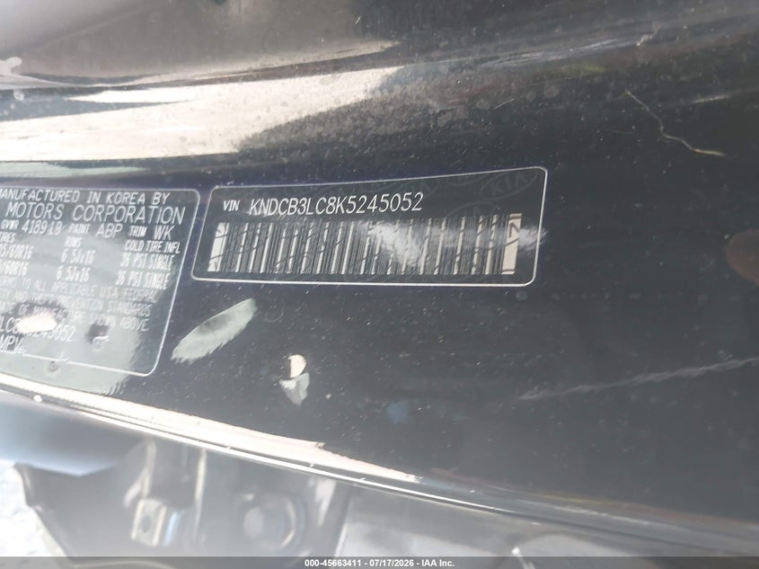 2019 Kia Niro Lx VIN: KNDCB3LC8K5245052 Lot: 45663411