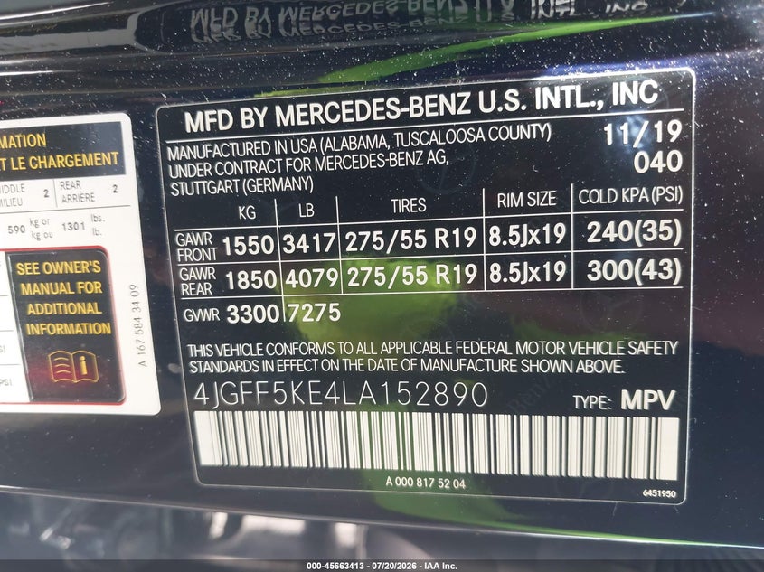 2020 Mercedes-Benz Gls 450 4Matic VIN: 4JGFF5KE4LA152890 Lot: 45663413