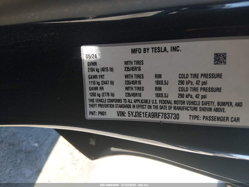2024 TESLA MODEL 3 SEDAN ELECTRIC