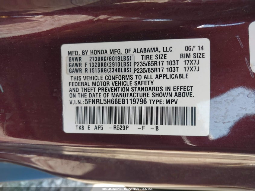 2014 HONDA ODYSSEY VAN 3.5L V-6 VVT, 248HP