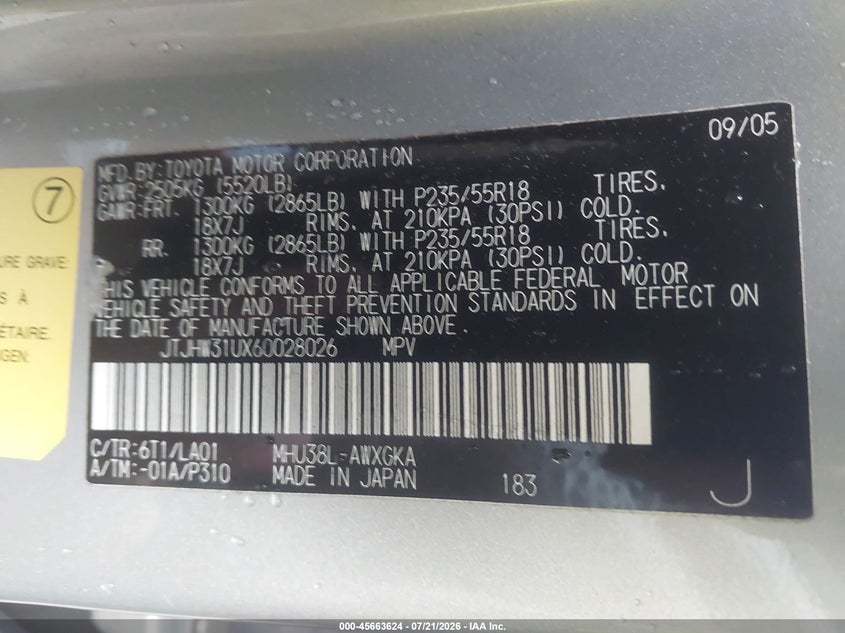 2006 Lexus Rx 400H VIN: JTJHW31UX60028026 Lot: 45663624