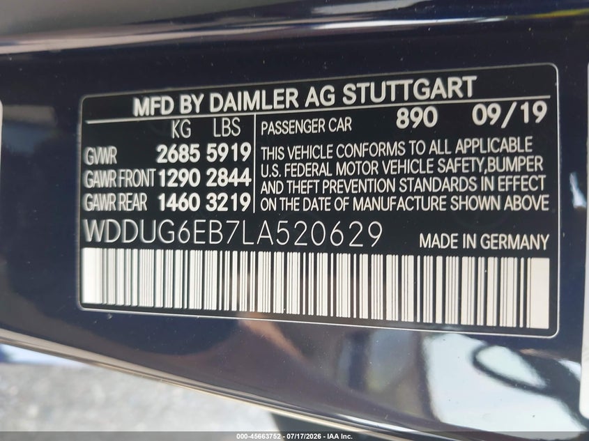 2020 Mercedes-Benz S 450 4Matic VIN: WDDUG6EB7LA520629 Lot: 45663752