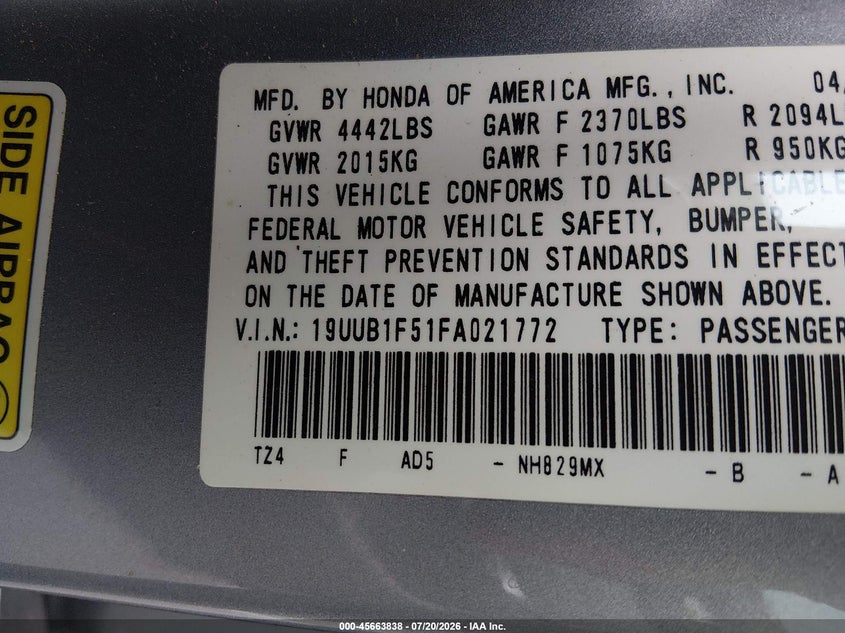 2015 Acura Tlx Tech VIN: 19UUB1F51FA021772 Lot: 45663838