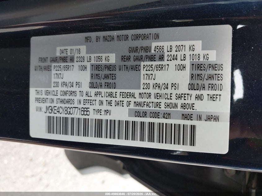 2016 Mazda Cx-5 Touring VIN: JM3KE4CY8G0771665 Lot: 45663846