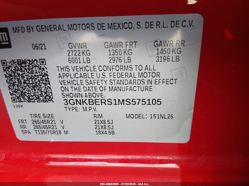 2021 Chevrolet Blazer Fwd Rs VIN: 3GNKBERS1MS575105 Lot: 45663865