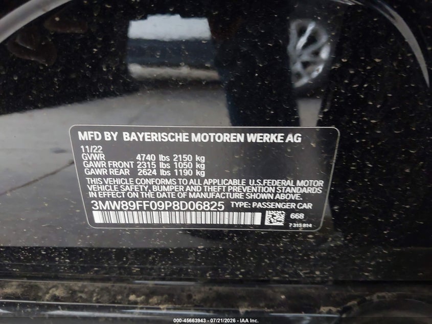 2023 BMW 330I xDrive VIN: 3MW89FF09P8D06825 Lot: 45663943