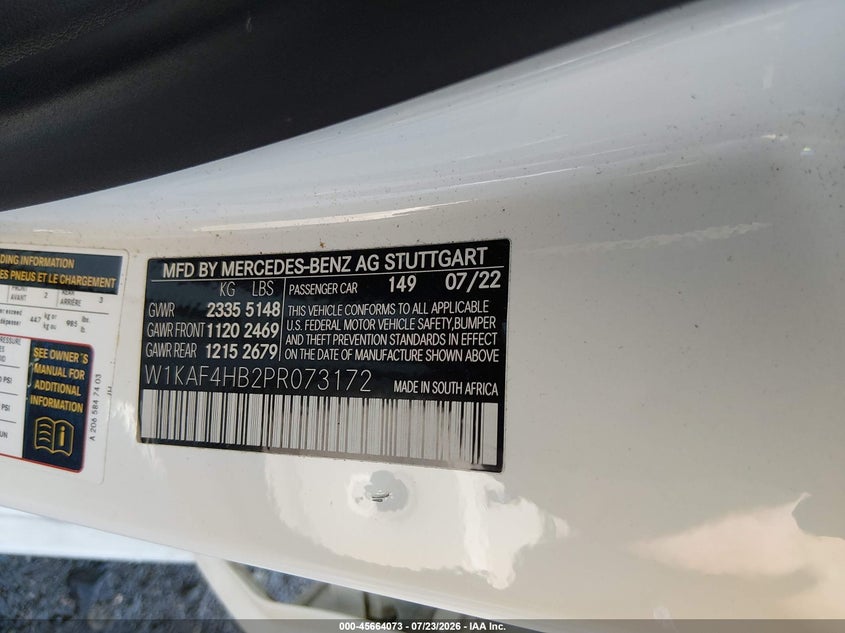 MERCEDES-BENZ C 300 2023 VIN W1KAF4HB2PR073172