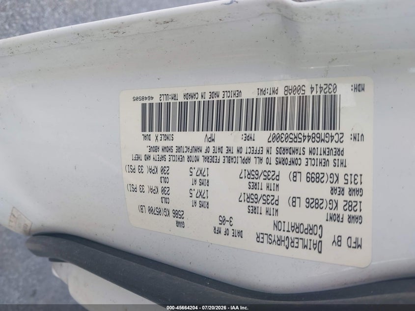 2005 Chrysler Pacifica Touring VIN: 2C4GM68445R503007 Lot: 45664204