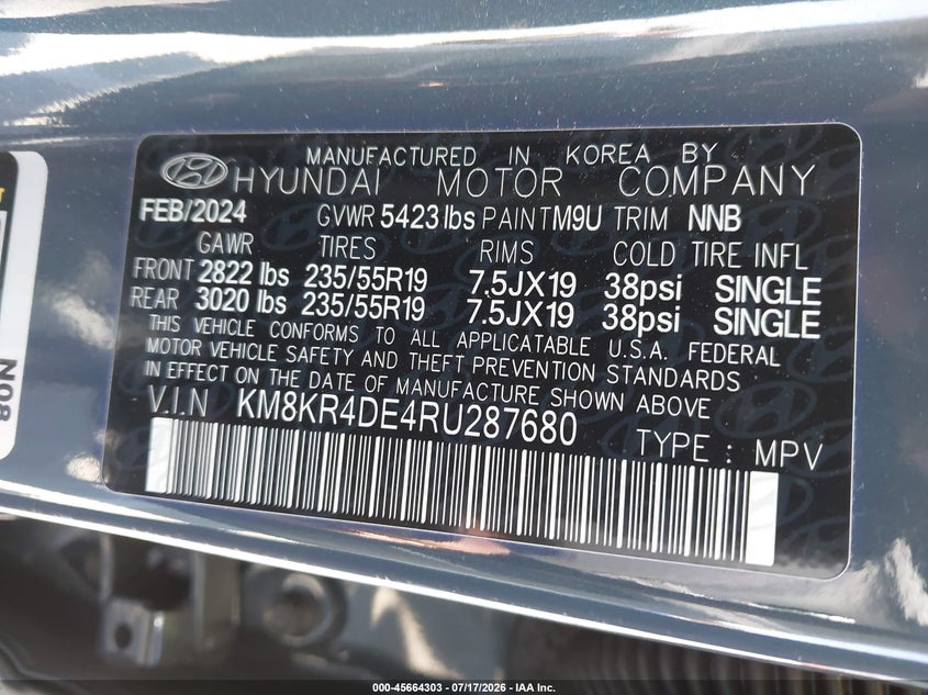 2024 Hyundai Ioniq 5 Limited VIN: KM8KR4DE4RU287680 Lot: 45664303