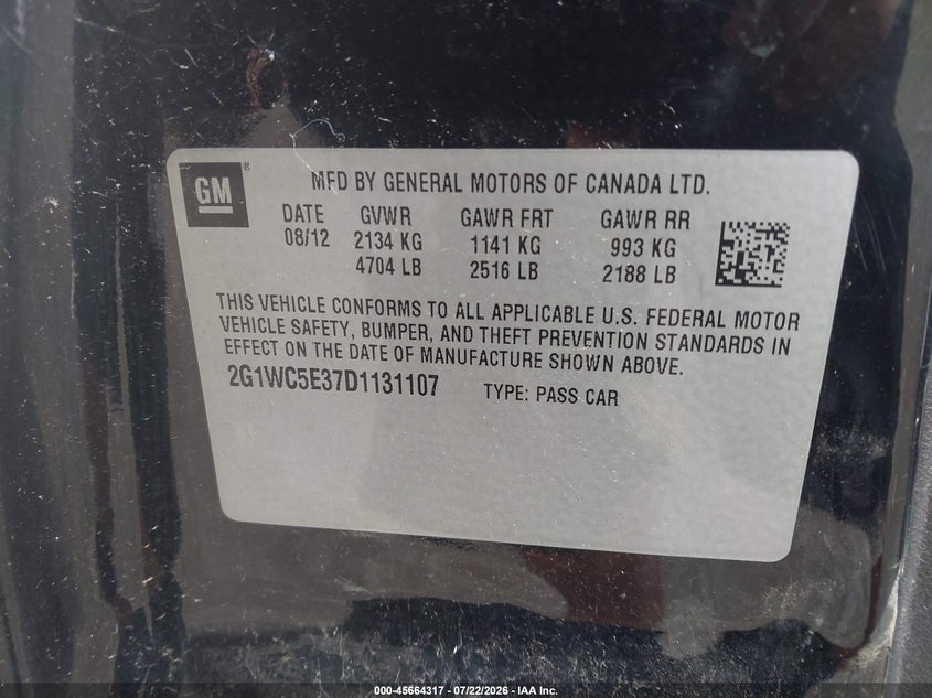 2013 CHEVROLET IMPALA SEDAN 3.6L V-6 DI, DOHC, VVT, 300HP