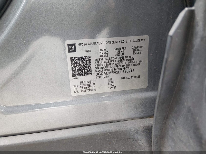 2020 GMC Terrain Fwd Sle VIN: 3GKALMEV1LL336212 Lot: 45664497