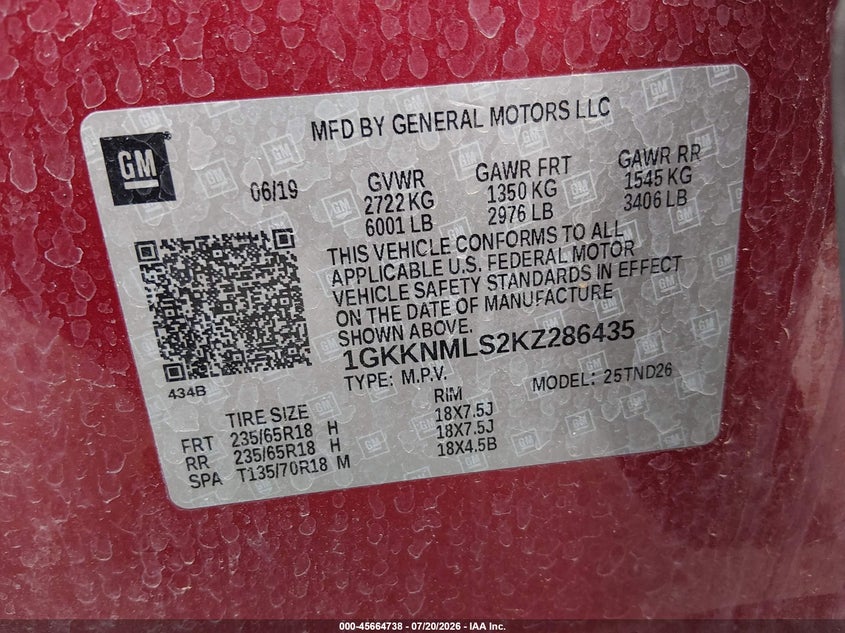 2019 GMC Acadia Slt-1 VIN: 1GKKNMLS2KZ286435 Lot: 45664738