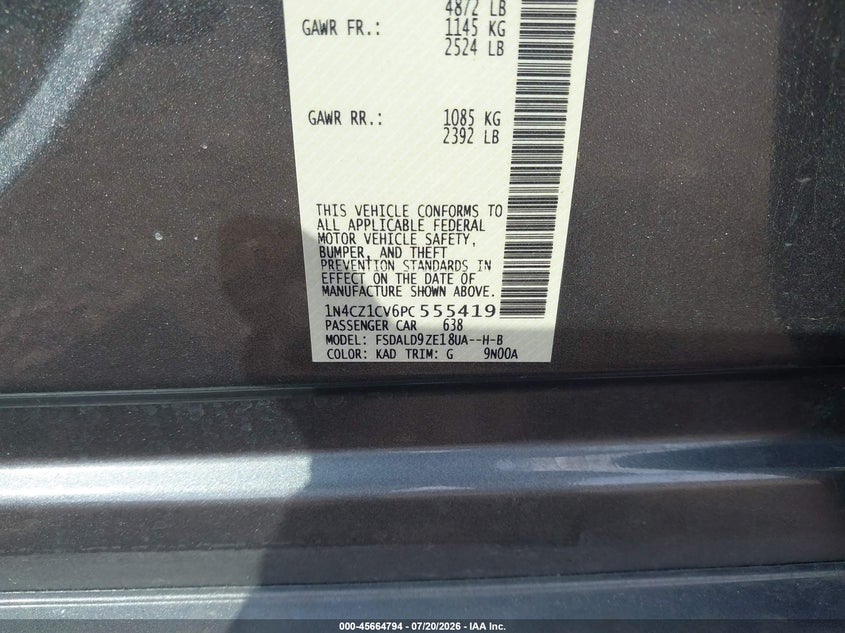 2023 Nissan Leaf Sv Plus 60 Kwh VIN: 1N4CZ1CV6PC555419 Lot: 45664794