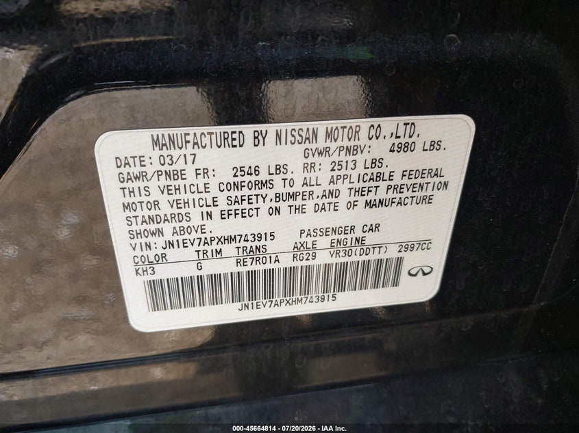 2017 Infiniti Q50 3.0T Signature Edition VIN: JN1EV7APXHM743915 Lot: 45664814