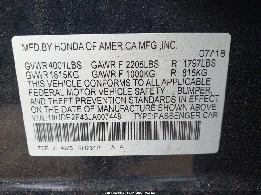 2018 Acura Ilx Special Edition VIN: 19UDE2F43JA007448 Lot: 45664840