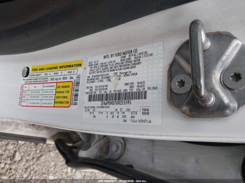 2016 Ford Fusion Se VIN: 3FA6P0HD7GR255595 Lot: 45665071