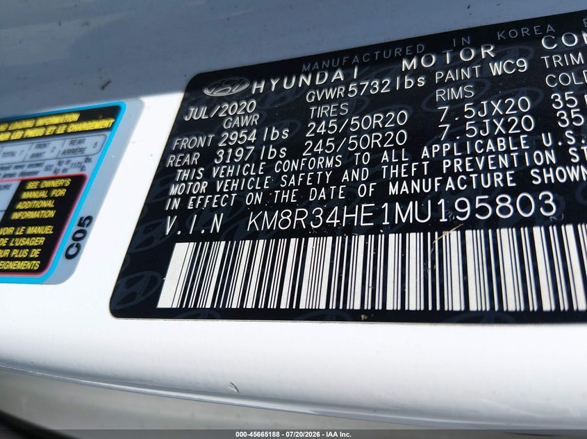 2021 Hyundai Palisade Sel VIN: KM8R34HE1MU195803 Lot: 45665188