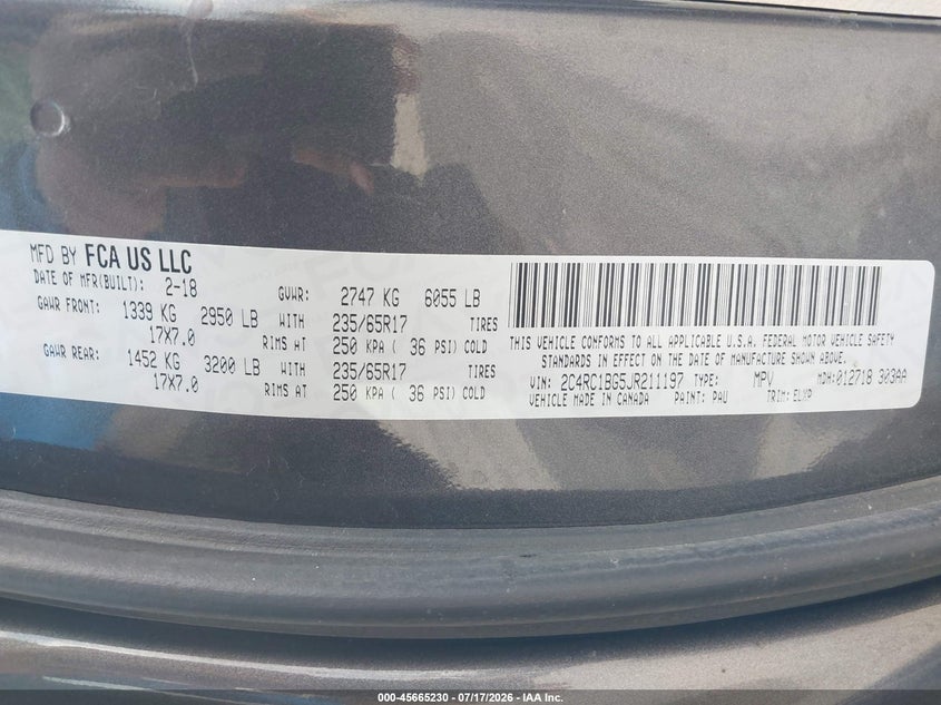 2018 Chrysler Pacifica Touring L VIN: 2C4RC1BG5JR211197 Lot: 45665230