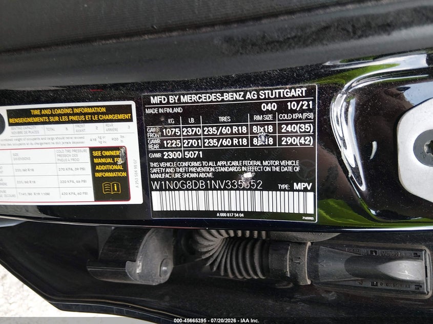 2022 Mercedes-Benz Glc 300 Suv VIN: W1N0G8DB1NV335552 Lot: 45665395