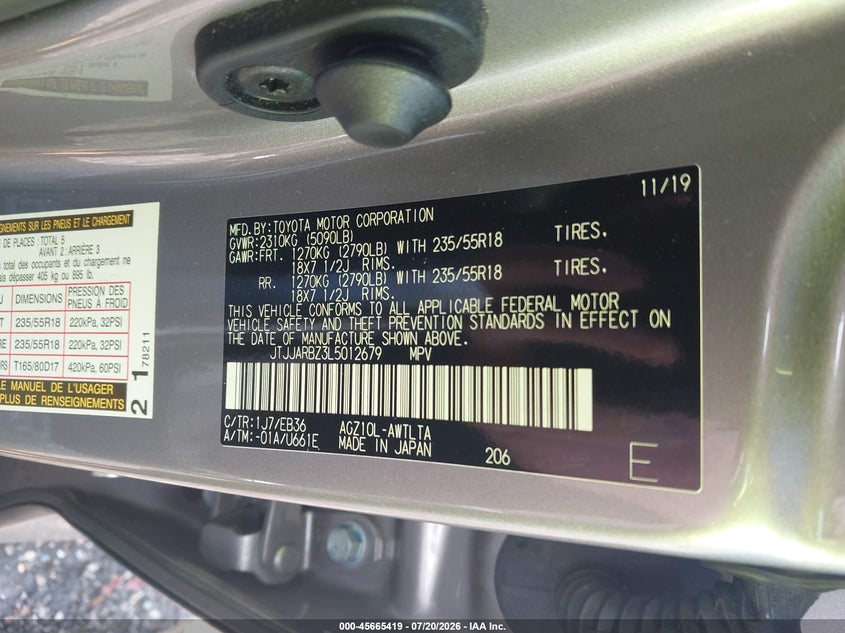 2020 Lexus Nx 300 F Sport VIN: JTJJARBZ3L5012679 Lot: 45665419