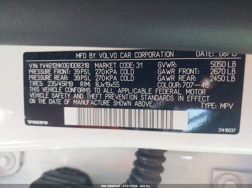 2016 Volvo V60 Cross Country T5 VIN: YV4612HK0G1008318 Lot: 45665445