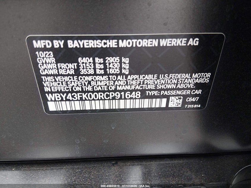 2024 BMW I5 M60 VIN: WBY43FK00RCP91648 Lot: 45665518