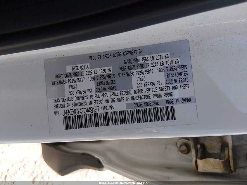 2015 Mazda Cx-5 Touring VIN: JM3KE4CY4F0449457 Lot: 45665539