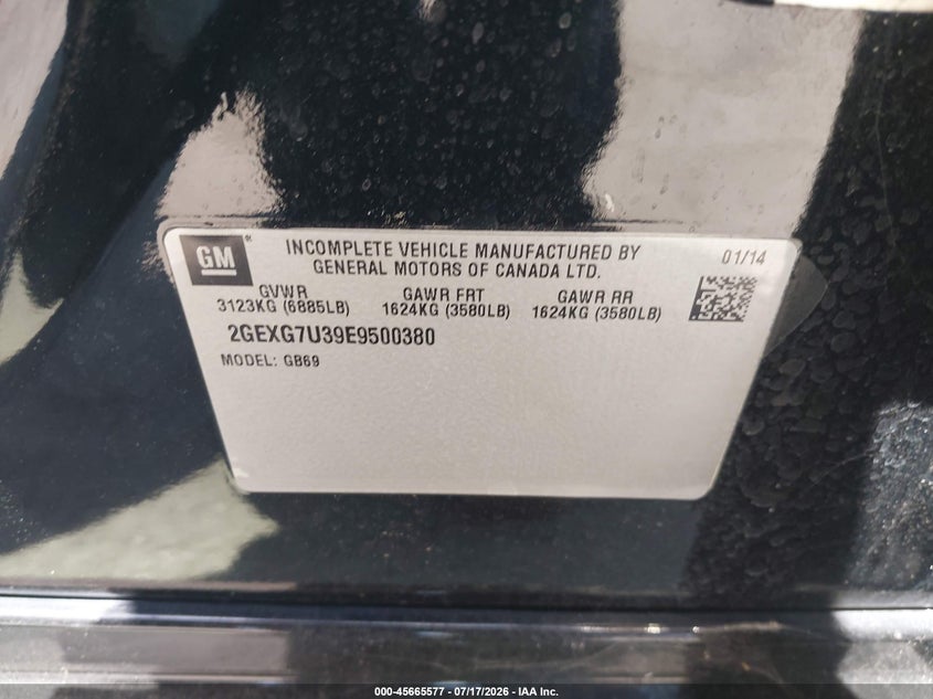 2014 Cadillac Xts B9Q Coachbuilder Funeral Coach VIN: 2GEXG7U39E9500380 Lot: 45665577